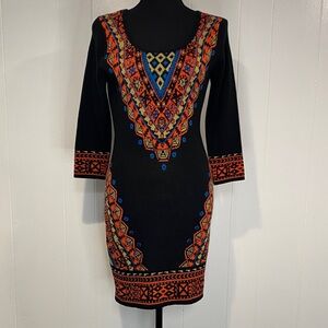 Flying Tomato Embroidered Sweater Dress Bodycon Black Size M